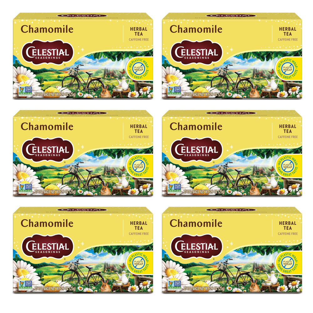 Celestial Seasonings Chamomile Tea cup steeping for a calming moment.