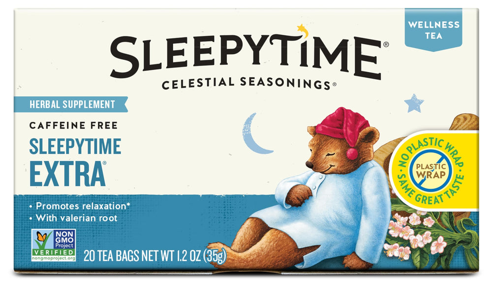 Celestial Seasonings Sleepytime Extra tea cup ready for a calming bedtime ritual