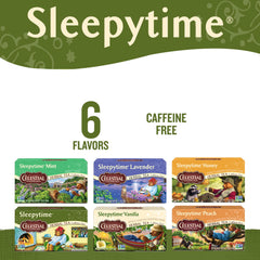 Packaging boxes showcase eco-friendly packaging for Sleepytime variety pack.