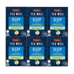 Celestial Seasonings TeaWell Sleep box shows melatonin blend for bedtime routine.