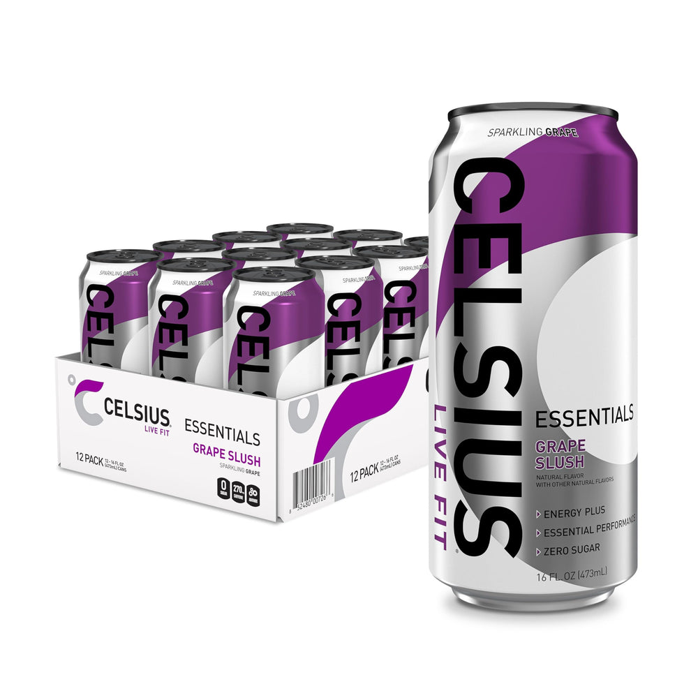 CELSIUS Essentials Sparkling Grape Slush can front view for on-the-go energy