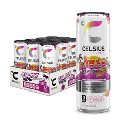Celsius Galaxy Vibe can front with vibrant design for on-the-go energy.