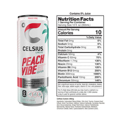 Celsius Peach Vibe 12-pack image, portable energy for daily routines.
