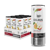 Celsius Sparkling Fuji Apple Pear can viewed head-on, ready for workouts