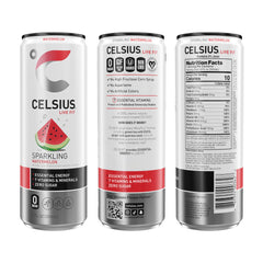 CELSIUS Sparkling Watermelon ingredients glass highlights premium energy ingredients.