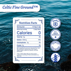 Celtic Sea Salt Fine Ground granules closeup highlights mineral-rich texture for baking.
