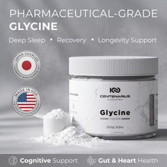 Centenarius glycine label close-up showing vegan and additive-free claims