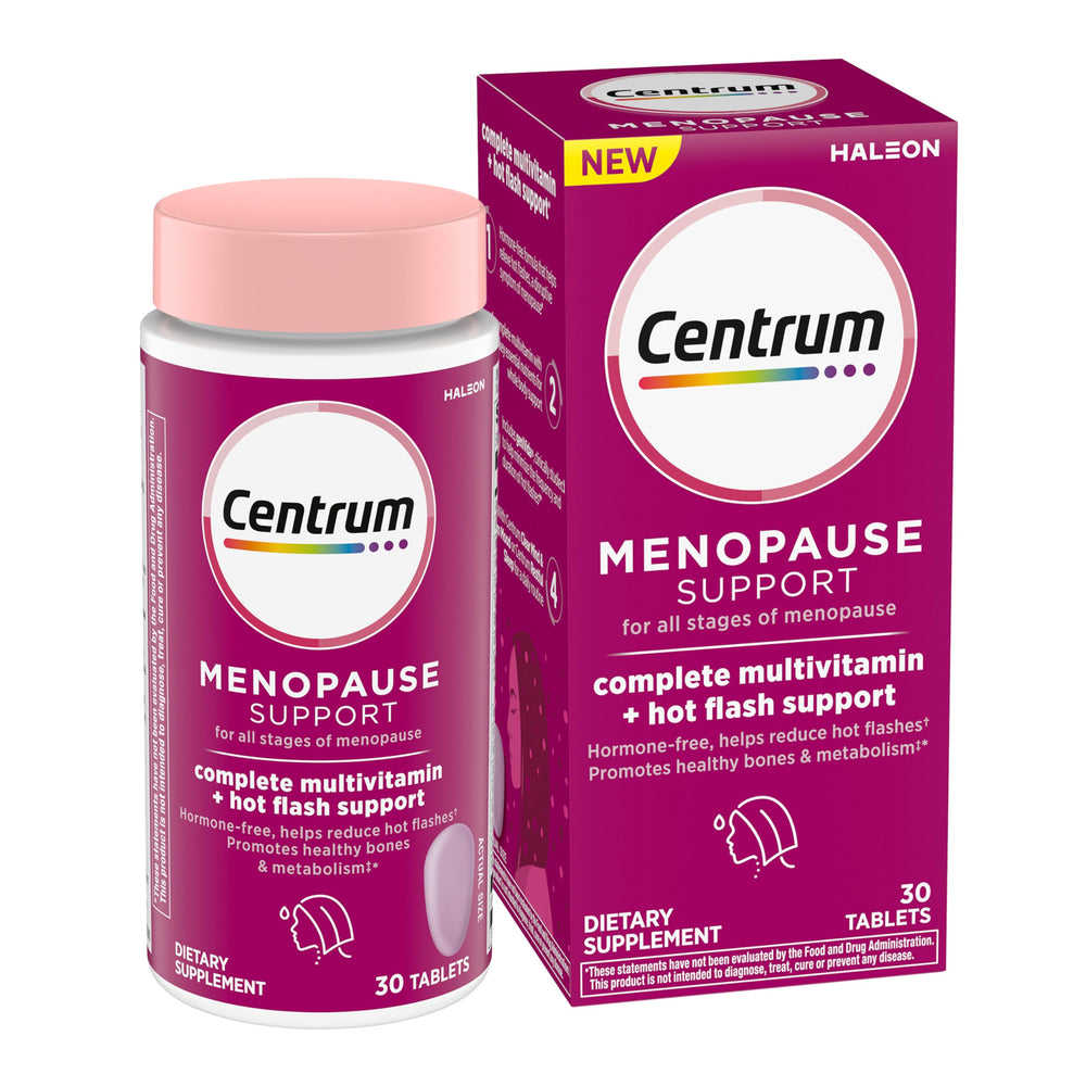 Centrum Complete hot flash bottle may support menopausal symptom relief.