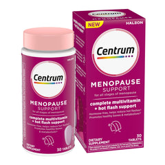 Centrum Complete hot flash bottle may support menopausal symptom relief.