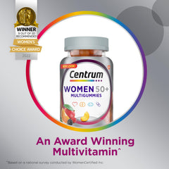 Centrum MultiGummies fruit-flavored gummies closeup emphasizes tasty daily nutrition.