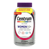 Centrum Silver Women 50+ bottle pour demonstrates easy daily supplementation for heart and bone support.