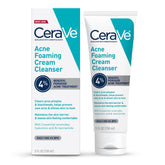 CeraVe Acne Foaming Cream Cleanser bottle demonstrates fragrance-free cleansing for sensitive skin.