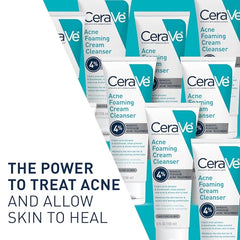 CeraVe Acne Foaming Cream Cleanser foam texture shows deep cleansing without drying.