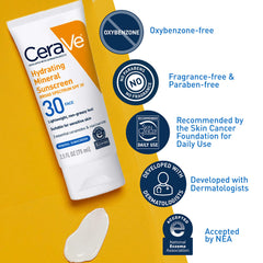 CeraVe mineral sunscreen texture closeup shows smooth, non-greasy finish.