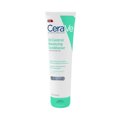 CeraVe Oil Control Balancing Conditioner bottle pour demonstrates lightweight hydration for oily hair.