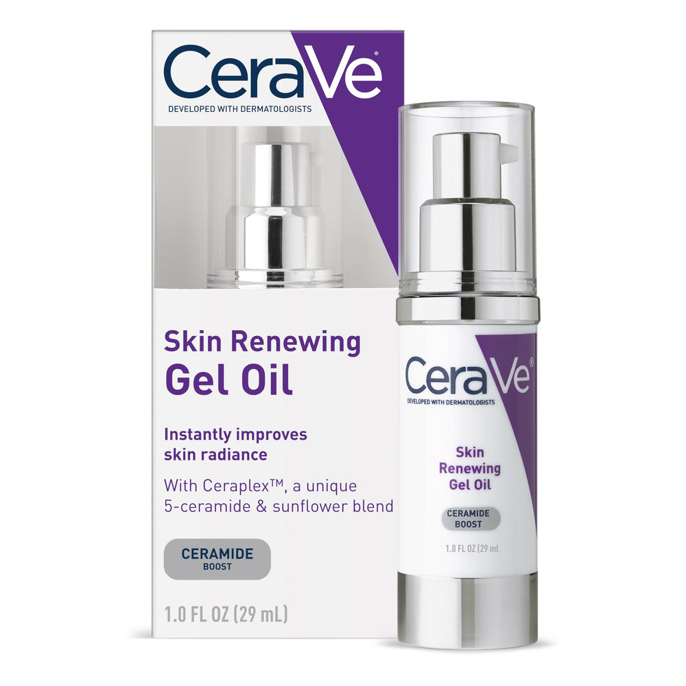 Cerave Skin Renewing Gel Oil bottle closeup showing fragrance-free hydration