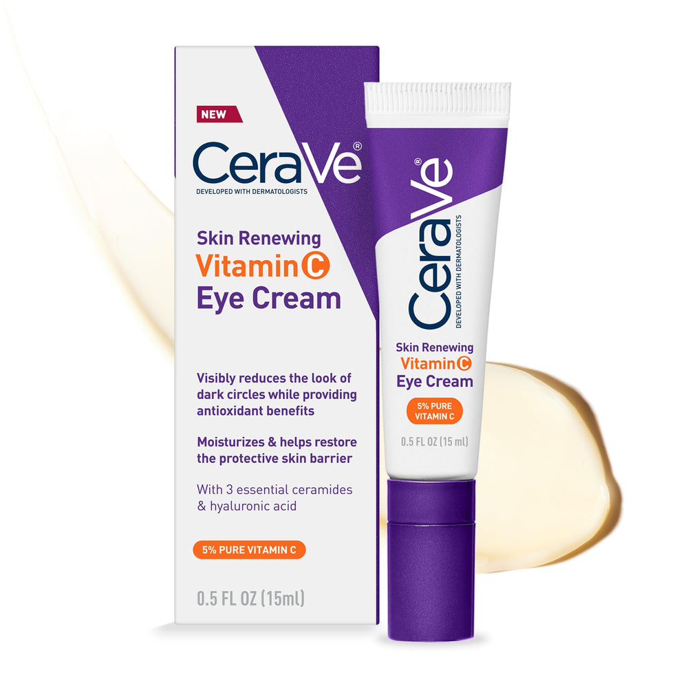 CeraVe Skin Renewing Vitamin C Eye Cream tube front, ready to brighten delicate under-eye skin.