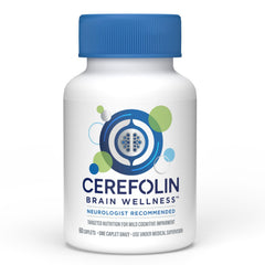 Cerefolin Brain Wellness bottle on a clean desk for daily cognitive support.