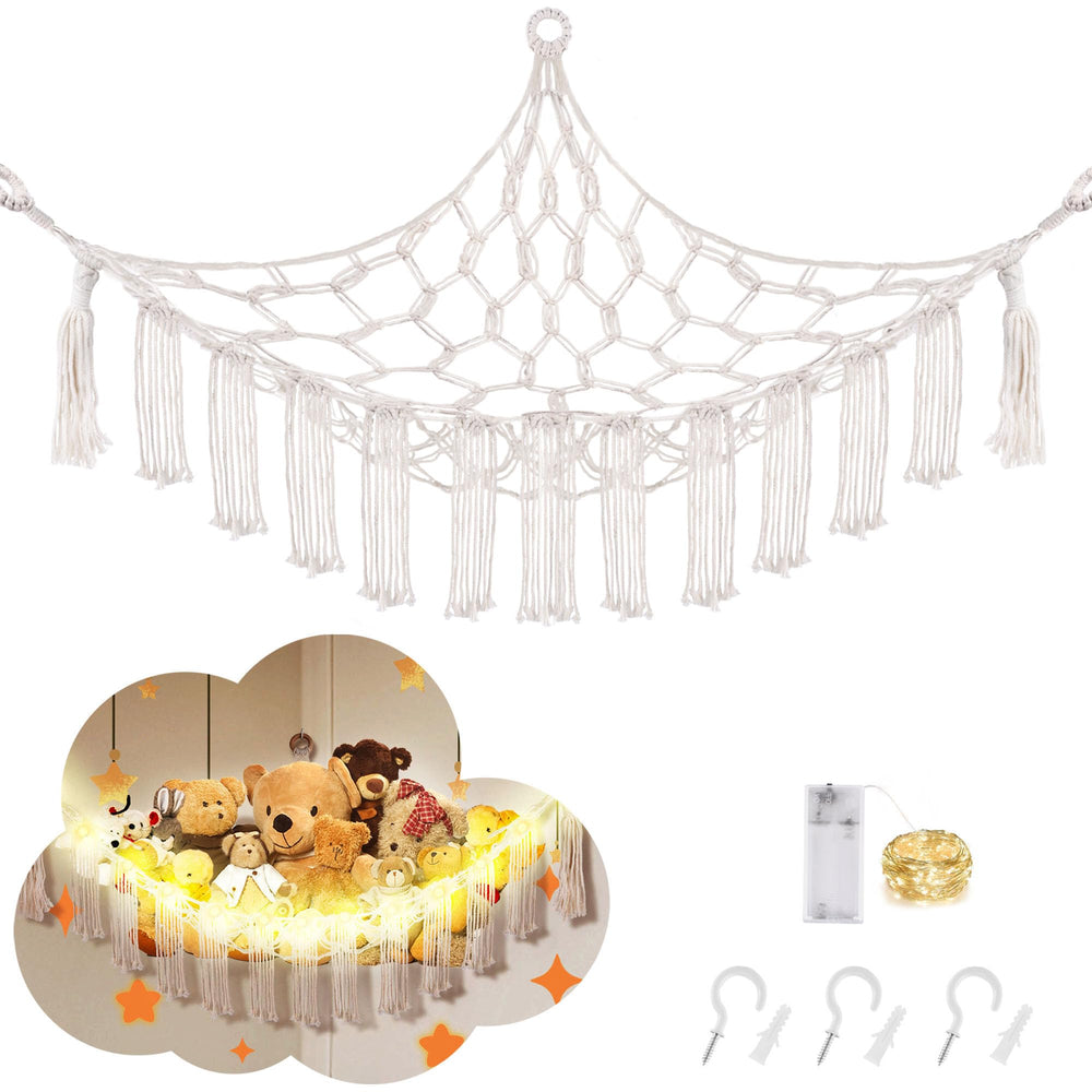 CERETIA stuffed animal hammock in corner view for tidy kids’ room storage.