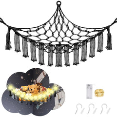 CERETIA stuffed animal hammock with LED light in corner for tidy playroom storage
