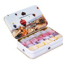 Cerez Pazari Turkish Delight gift tin with embossed lid, ideal for festive gifting.
