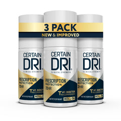 Certain Dri prescription-strength roll-on bottle offers up to 72 hours of dryness