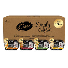 Cesar Simply Crafted wet toppers variety pack for dogs adds real meat flavor to dry kibble.