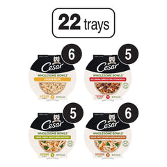 Cesar Wholesome Bowls chicken-first recipe closeup highlights fresh meat.