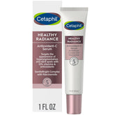Cetaphil Healthy Radiance Serum bottle close-up, fragrance-free formula for sensitive skin.
