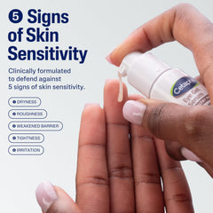 Close-up of applying Cetaphil eye gel under the eye area.