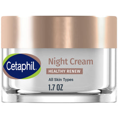 Cetaphil Healthy Renew night cream jar close-up showing fragrance-free formula for sensitive skin