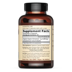 Ceylon Cinnamon Shop non-GMO label highlights naturally grown, unmodified cinnamon.