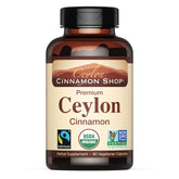 Ceylon Cinnamon Shop organic cinnamon capsules in a bottle for daily wellness.