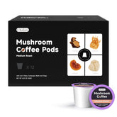 Chaism Mushroom Coffee Pods packaging shows Arabic blend for energy and convenience.