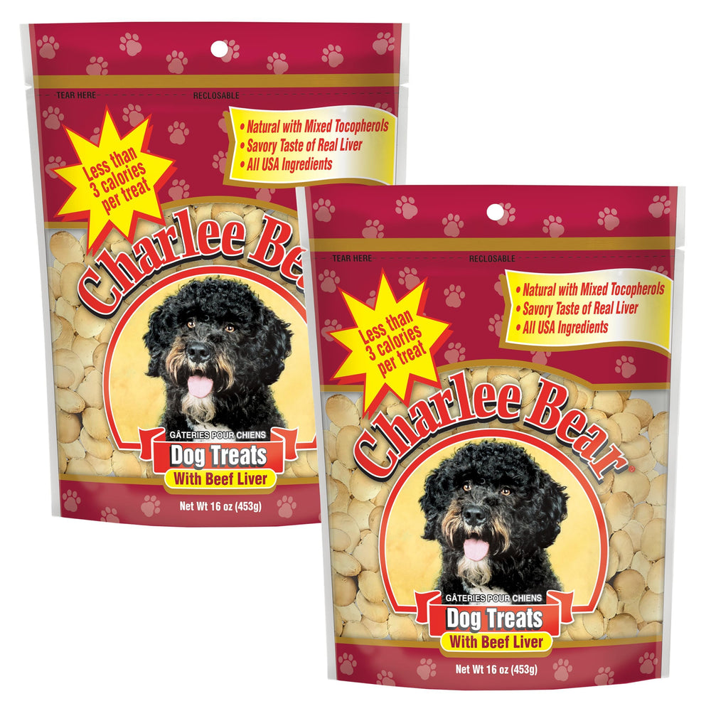 Charlee Bear Original Crunch training treats with beef liver flavor for low-calorie training rewards.