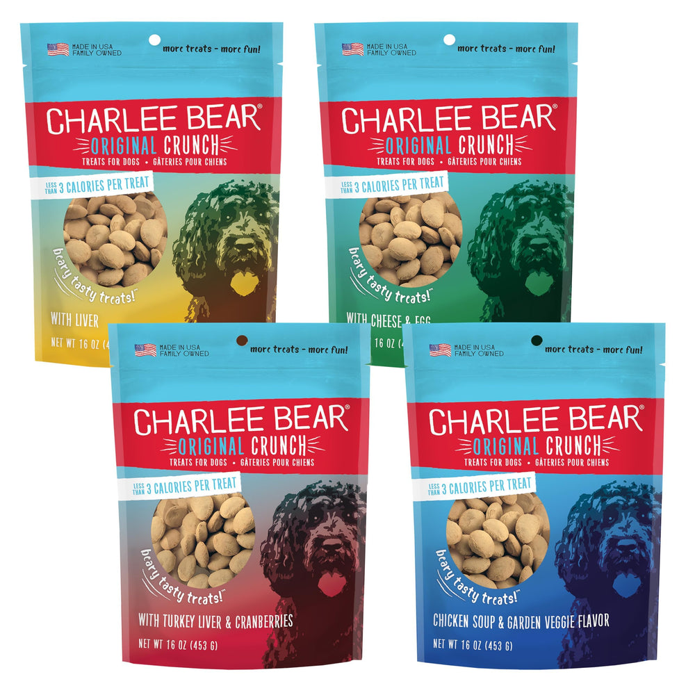 Charlee Bear Original Crunch treats as training rewards in a handy jar