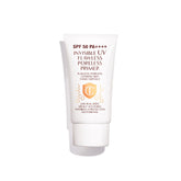 Charlotte Tilbury Invisible UV Flawless Primer bottle showing weightless, invisible finish for all skin tones.