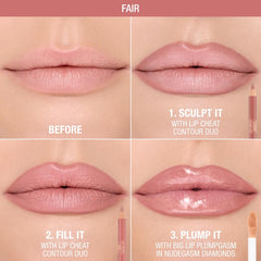 Charlotte Tilbury Lip Cheat Contour Duo Fill swatch delivering creamy nude color for day-to-night wear.