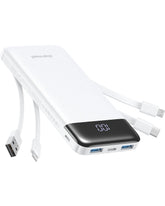Charmast built-in cables powerbank front view for clutter-free charging.