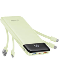 Charmast portable charger built-in cables for clutter-free multi-device charging.