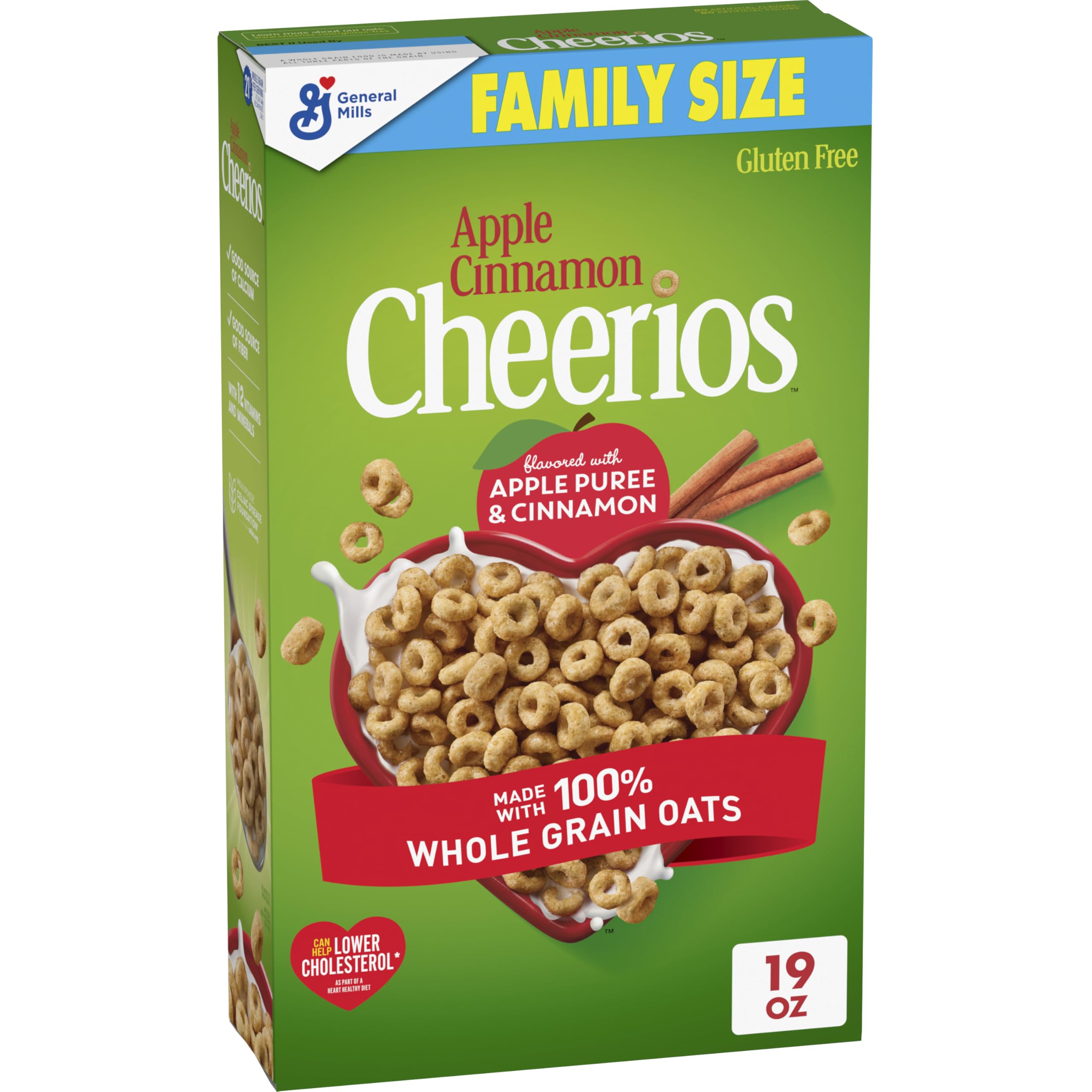 Cheerios Apple Cinnamon cereal bowl with real apple pieces for a tasty breakfast.