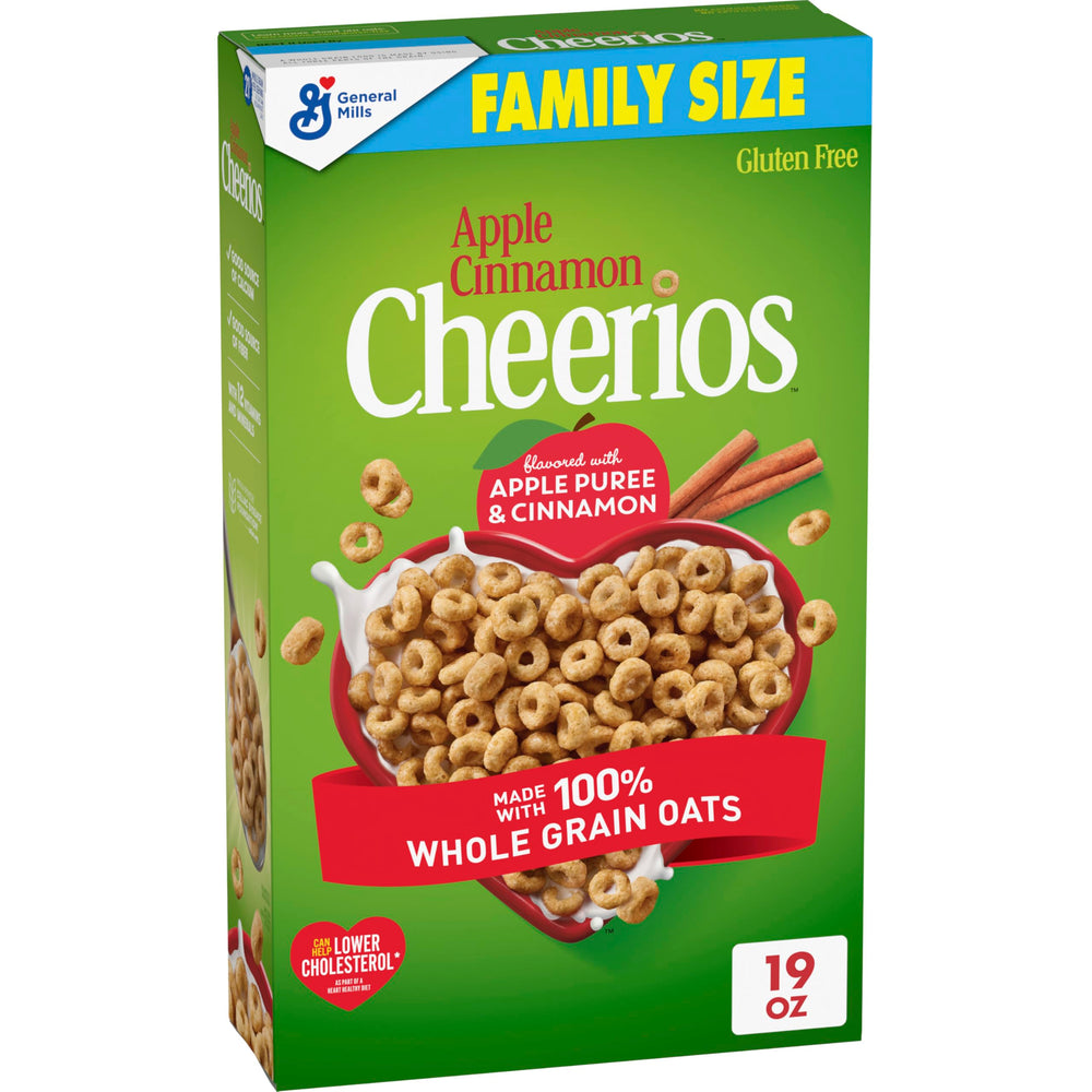 Cheerios Apple Cinnamon cereal bowl with real apple pieces for a tasty breakfast.