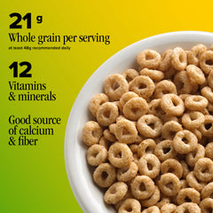 Packaging image for Cheerios Apple Cinnamon cereal emphasizes gluten-free heart healthy option.