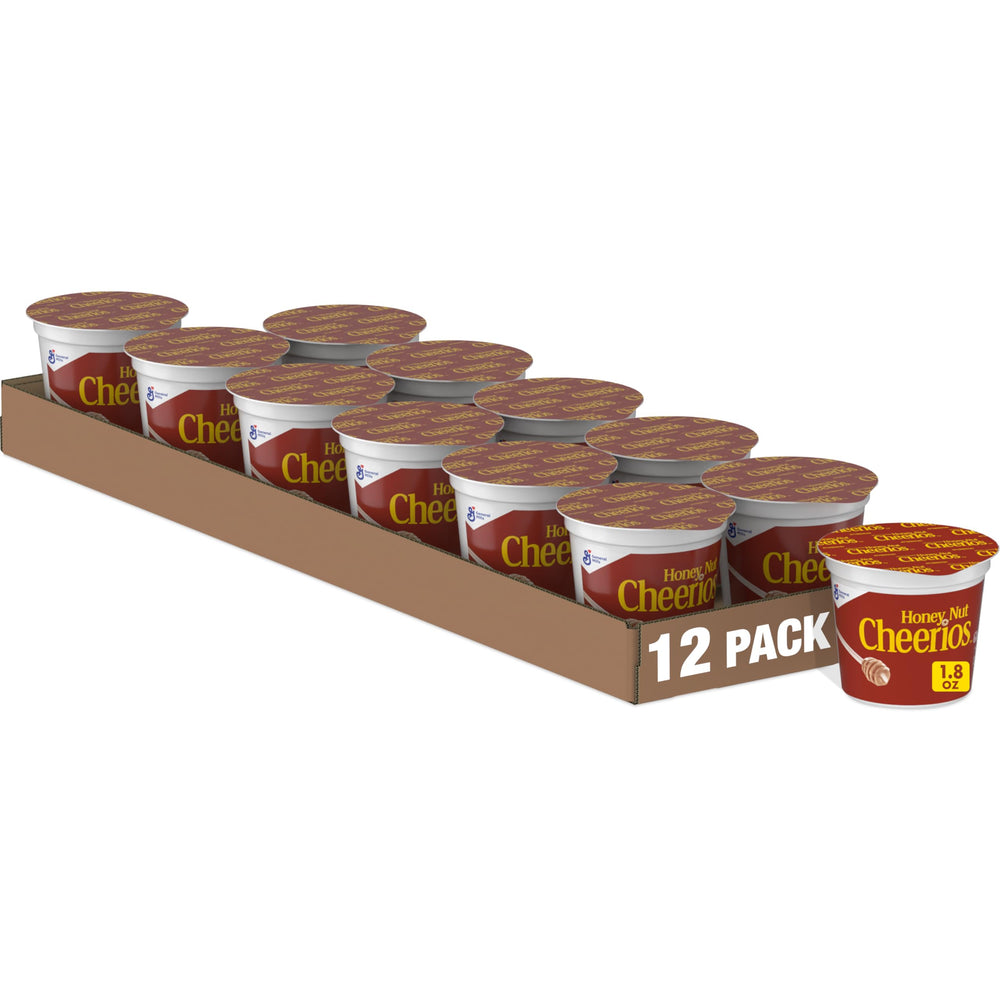 Cheerios Honey Nut cereal cup front view, ideal grab-and-go breakfast