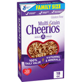 Cheerios Multi Grain cereal box front highlighting gluten free option