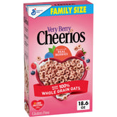 Cheerios Very Berry in a bowl with milk, fruity flavor and whole grain goodness.