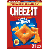 Cheez-It Extra Cheesy crackers in a 21oz box, perfect for family snacking.