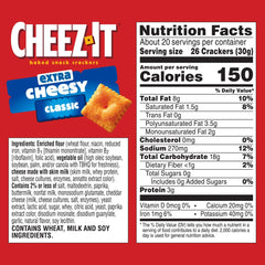 Close-up of Cheez-It Extra Cheesy crackers, showcasing crisp texture and rich cheddar flavor.