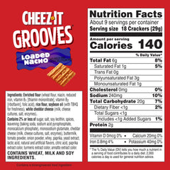Close-up of Cheez-It Grooves Loaded Nacho showing 100% real cheese and nacho flavor