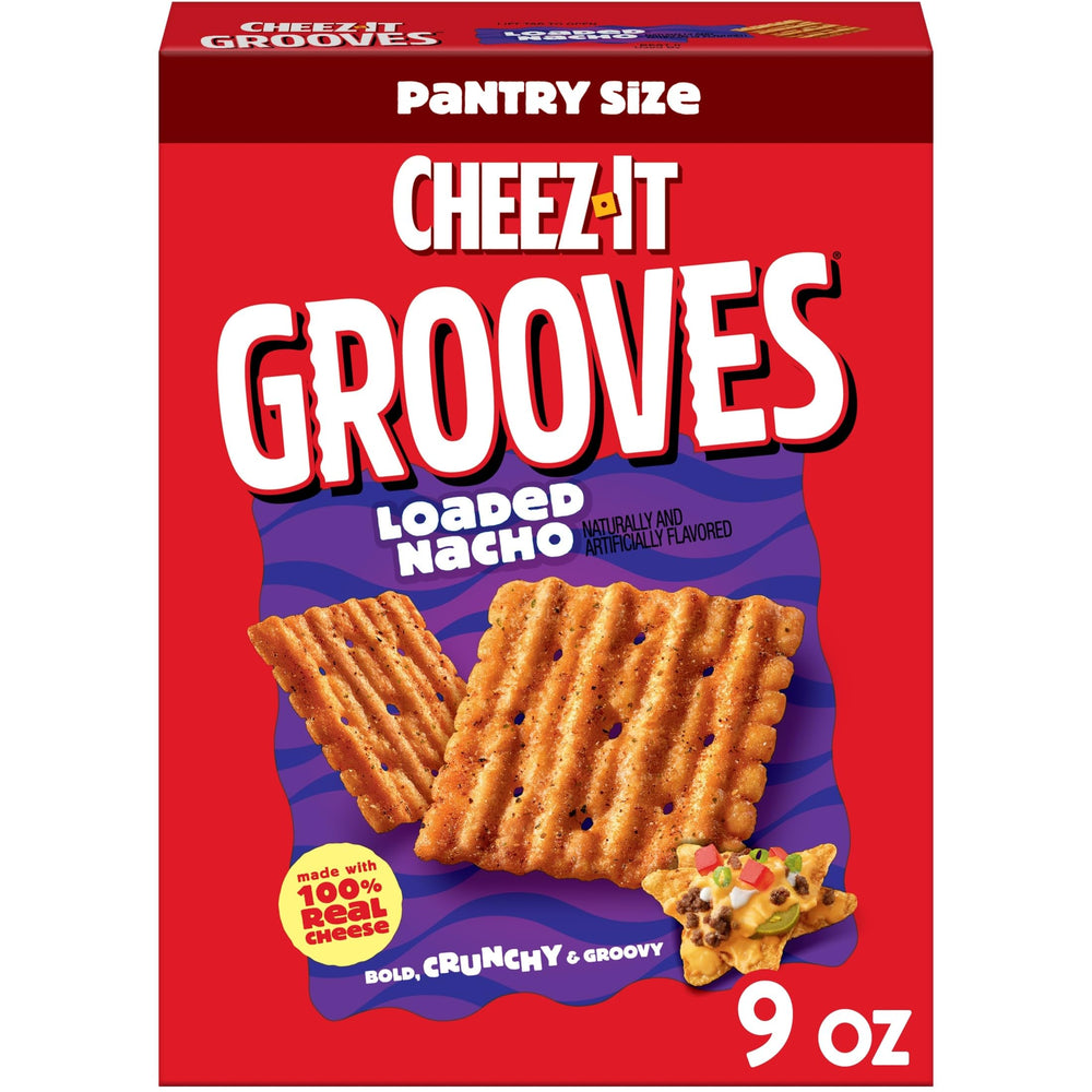 Cheez-It Grooves Loaded Nacho crackers with bold ridges and cheese, perfect for quick bites